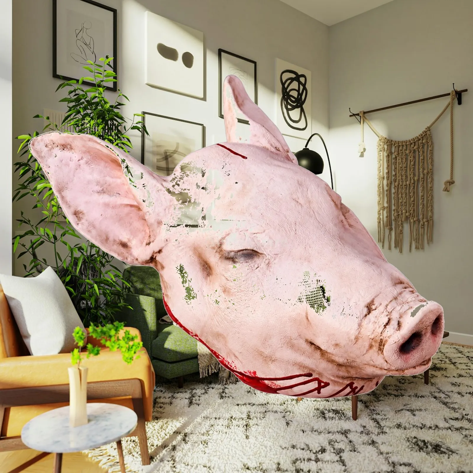 Pig Head Decoration with Effect Horror-Themed Pig-Head Decorative Model Striking Low-Maintenance