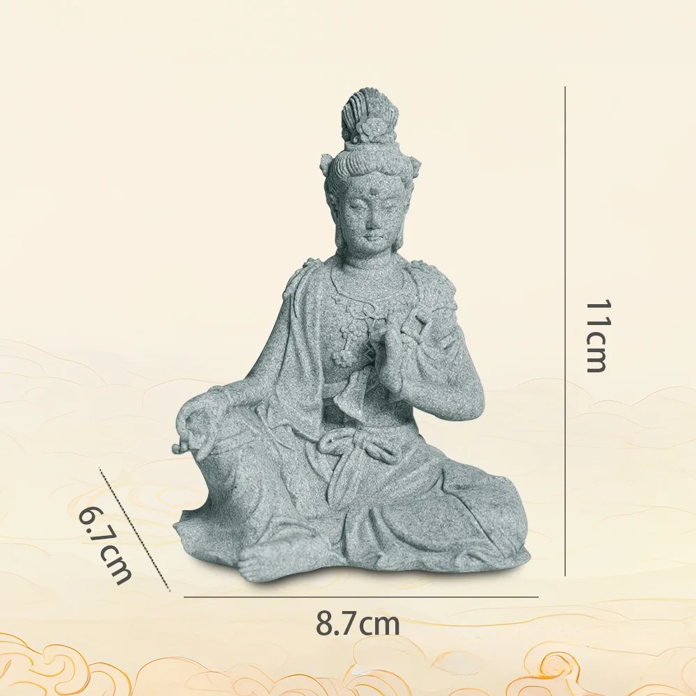 Miniature Guan Yin Statue Buddha Figure Stone Meditating Zen Fish Aquarium Tank Desktop Kwan Yin Chinese Feng Shui Gifts Decor