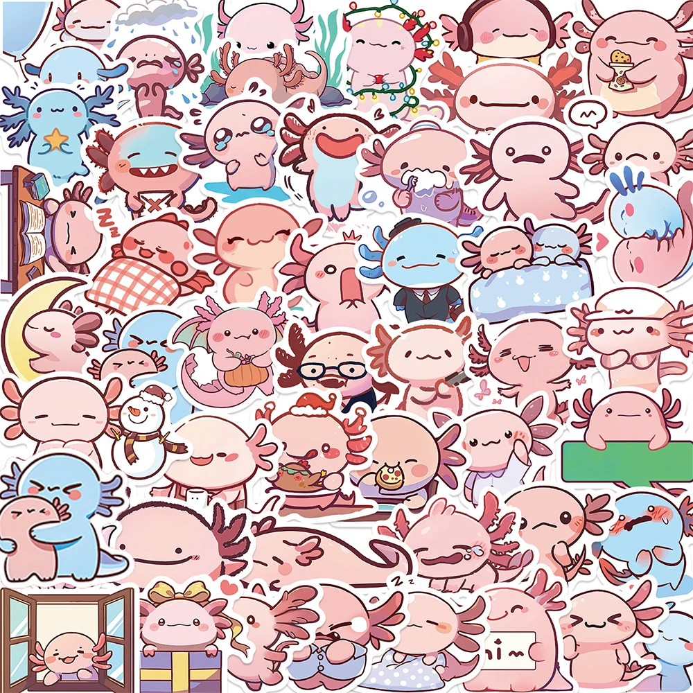 

10/30/50 шт. милые животные Аксолотль мультяшные наклейки для ноутбука, чехол для телефона, альбом для вырезок, холодильник, ПВХ Саламандра, наклейка для детей, игрушки, подарки