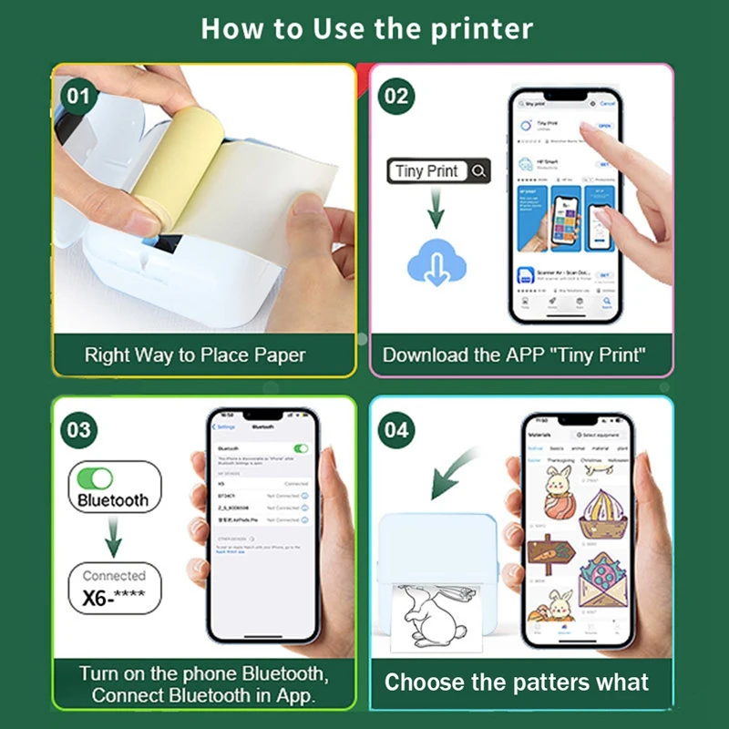 Mini Printer Mini Sticker Printer Maker Thermal Printer, Bluetooth Wireless Portable Phone Printer, Small Pocket Printer Durable