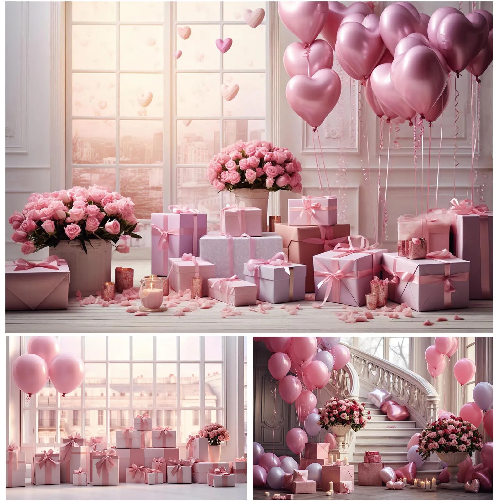 Valentine’s Day Photography Background Pink Gift Box Balloons Birthday Party Backdrop Decor Portrait Photozone Props Banner