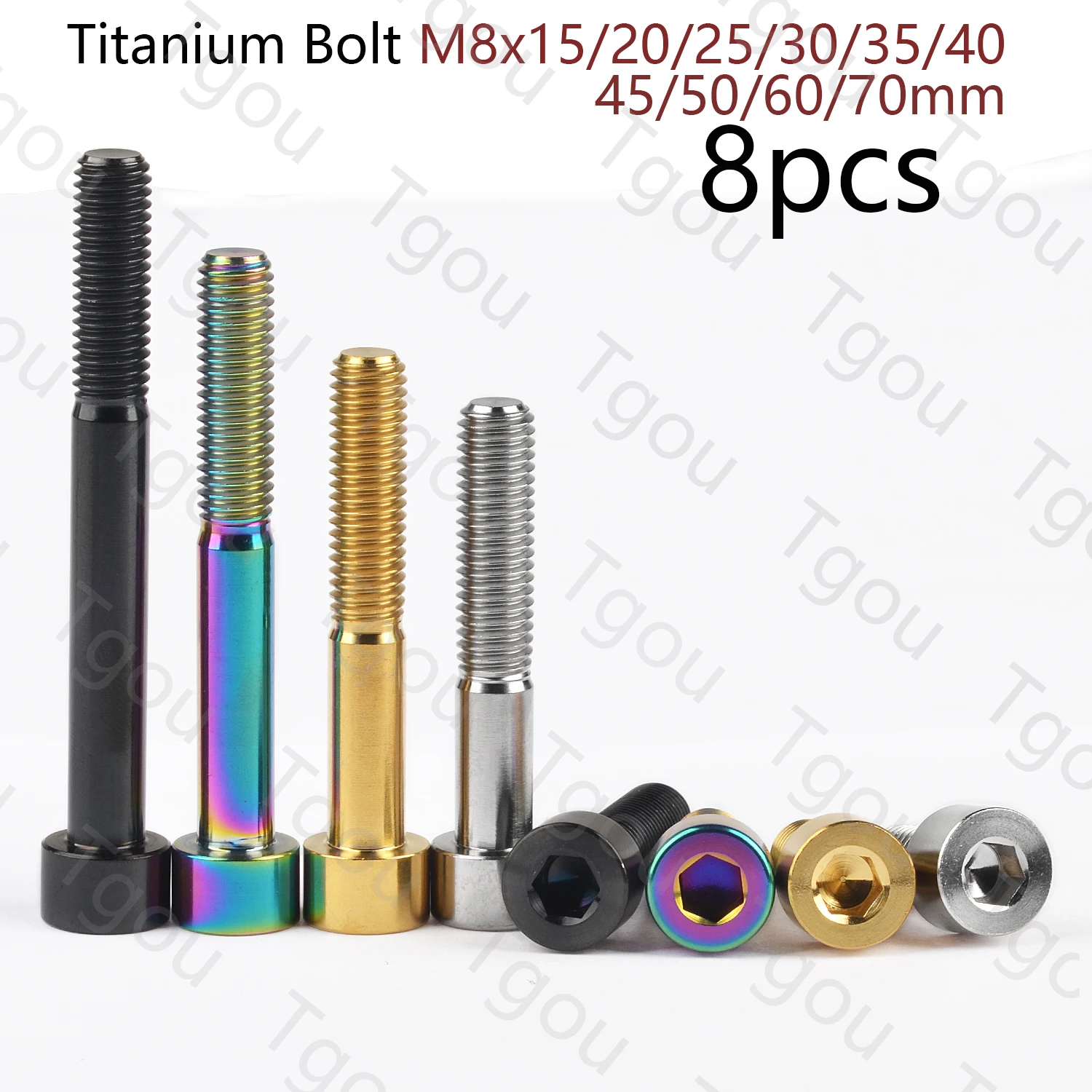 

Tgou Titanium Bolt M8x15/20/25/30/35/40/45/50/60/70mm Allen Key Head Ti Screws for Bicycle Motorcycle Car 8pcs