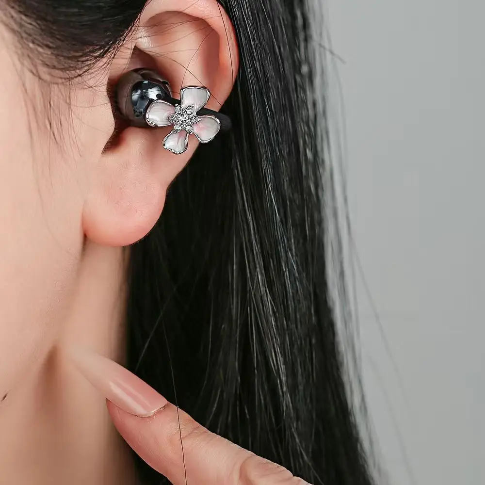 Exquisite Flower Earbud Charm With Rhinestone Design Nice Birthday Gift Fashion Decoration For Wireless Bluetooth Earphones