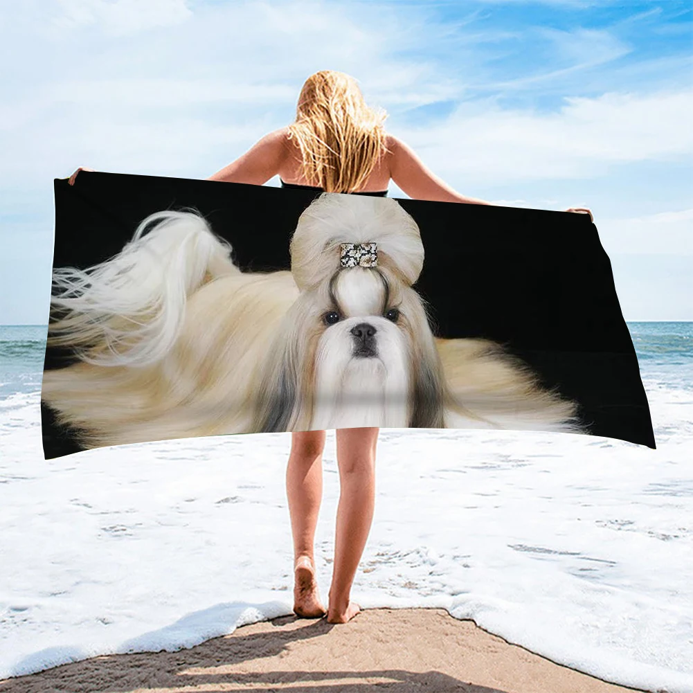 Kawaii Shih Tzu Dog Pattern Beach Towel Adult Kids Sports Towel Swimming Yoga Quick Dry Bath Towel Women Children Camping Travel