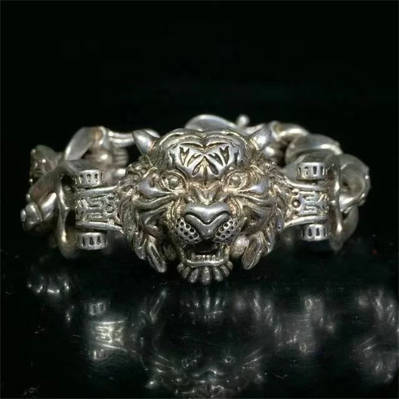 Jia Le/Original Old Tibetan Silver Retro Trendy Men's Creative and Domineering New Tiger Head Personalized Fashion Bracelet Gift