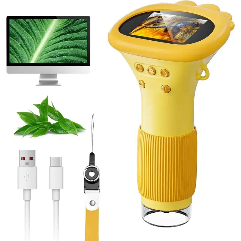 NIUTOUBIRD Microscope for Kids Pocket Portable 2 Inch IPS Screen 1000X Handheld Digital Microscopes with 8 Adjustable LED Lights