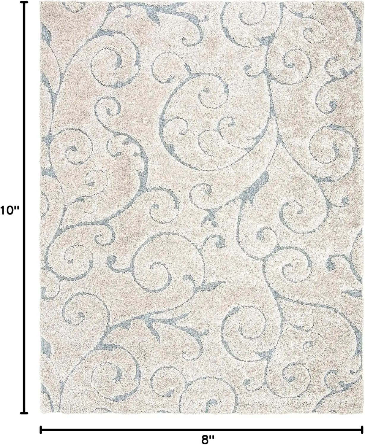 Safavieh Florida Shag Collection Area Rug - 8' X 10', Beige & Blue Grey, Scroll Design, Non-Shedding & Easy Care, 1.2-Inch