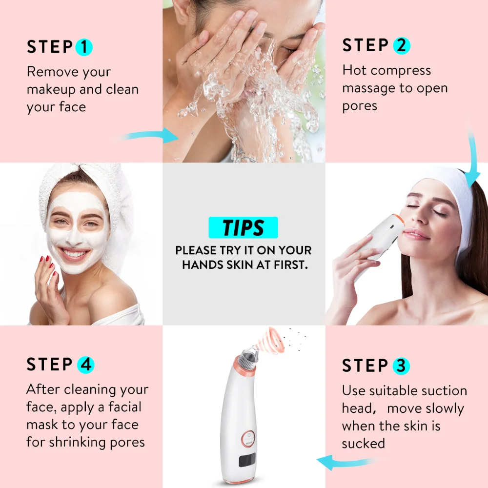 USB Recarregável Face Pore Cleaner, Remoção de espinha, Ferramentas De Sucção A Vácuo, Cuidados Com A Pele, Removedor De Cravo Branco, Limpador De Poros De Acne