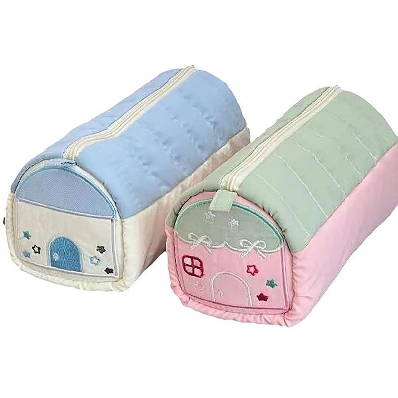 1PC Multi Functional Embroidery Stationery Box Large Capacity Pen Bag Simple Stationery House Pencil Case Cotton Pen Storage Bag