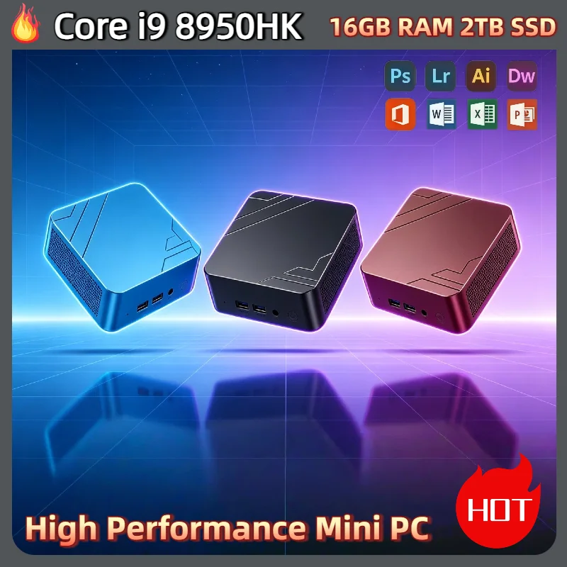 Core i9-8950HK Small Form Factor PC 16GB DDR4 2TB NVMe SSD High Performance Triple 4K HDMI WiFi6 Desktop Office Home Pro