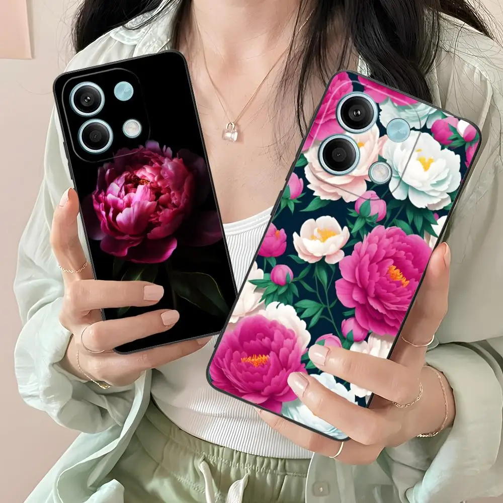 الفاوانيا الزهور قضية الهاتف المحمول ل Xiaomi Redmi ملاحظة 14 13 12 11 S برو زائد 4G 5G الطباعة الملونة واقية الهاتف الذكي جميلة #3