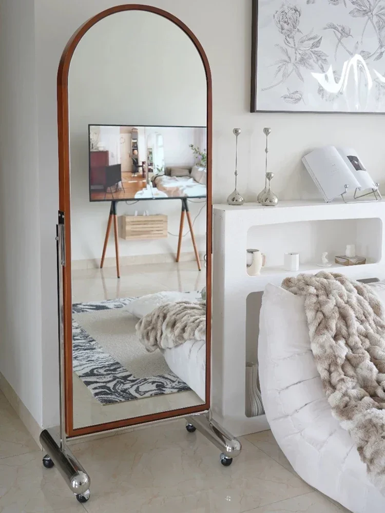 Functional dual-purpose floor mirror retro solid wood full-length mirror full-length mirror household