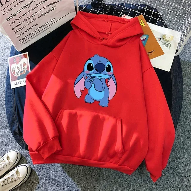 Disney Pattern Loose Male Sweatshirts Pocket Cartoon Cute Stitch Print Clothing Cozy Daily Men Hoodies Autumn Winter Popular