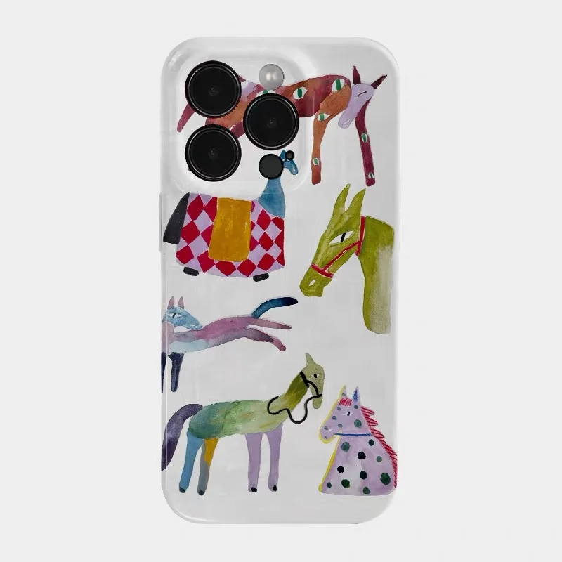 

White Background Watercolor Horse Phone Case for IPHONE 17Air 16E 15 PROMAX 14Plus 13 12 MINI 11 16Plus XR Acrylic Phone Cover