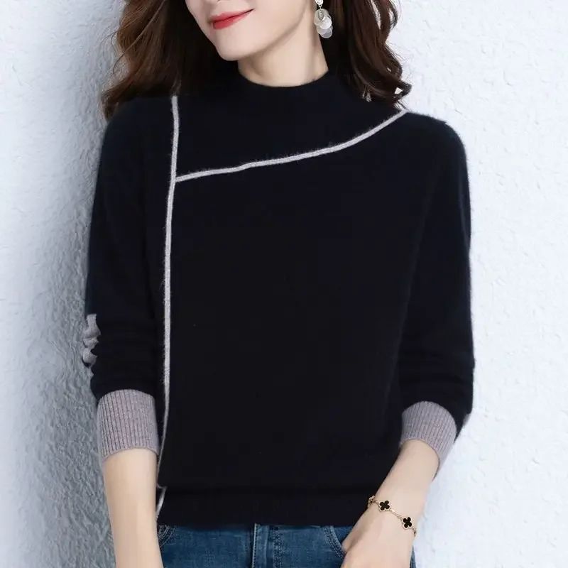 

New Autumn Winter Striped Sweaters Women High-quality Long Sleeve Plush and Thicken Casual All-match Knitting Pullover Top PH42