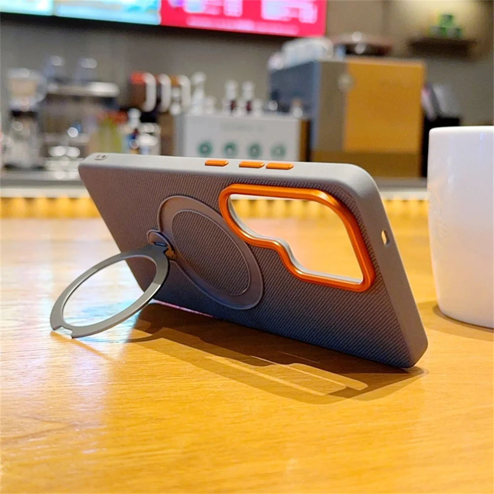 Obrotowy pierścień magnetyczny, składana podstawka magnetyczna, etui na telefon Samsung S26 S25 Edge S24 Ultra Plus, antypoślizgowa, teksturowana obudowa ochronna. — zdjęcie produktu 4