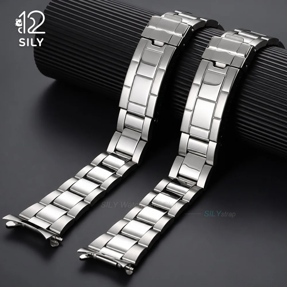 18mm 19mm 20mm 22mm for Rolex for Water Ghost Strap Arc End Stainless Wrist Bands Metal Strap Replacement Bracelet Men Watchband