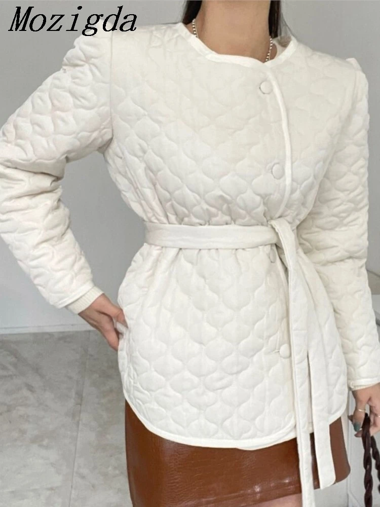 Spring Autumn Jacket Women Chic Korean Retro Boutique Round-Neck Simple Single-Row Button Belted Waistcoat Ladies Coats Tops