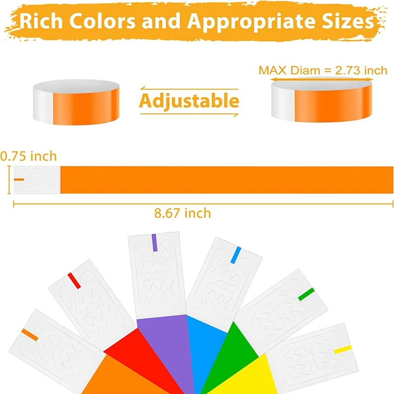 이벤트용 종이 손목 밴드, 방수 네온 컬러 손목 밴드, 콘서트, 놀이 공원, 접착식 암 밴드, 600 개