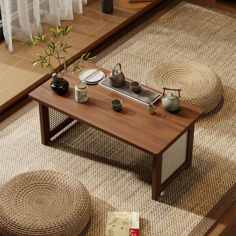 Foldable Coffee Table Rattan Woven Bamboo Sofa Bed Side Table Japanese Style Living Room Furniture Compact Desk Home Decoration