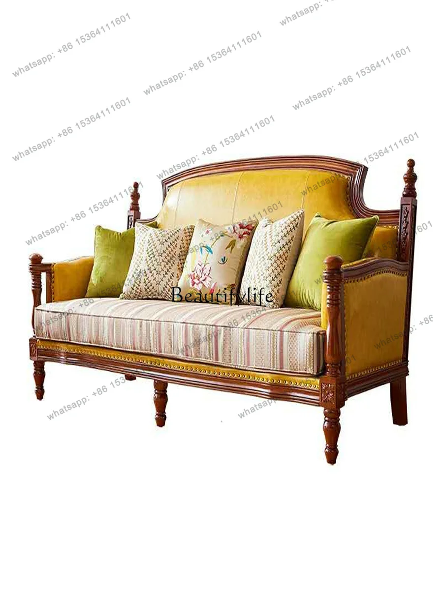 

12American-Style Solid Wood Large Apartment First Layer Cowhide Living Room Sofa Genuine Leather
