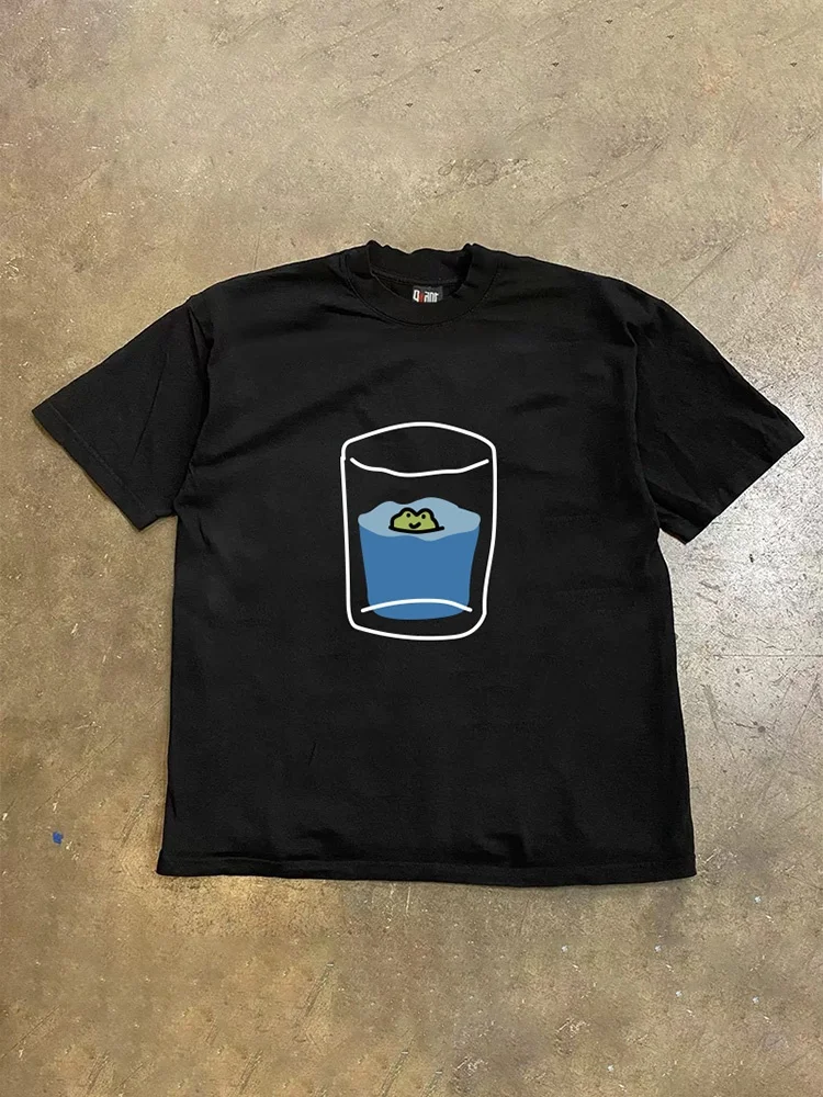 Loose Fit Cotton Short Sleeve T-Shirt Unisex Casual Comfortable Breathable Pure Cotton Double Thread T-Shirt for Summer