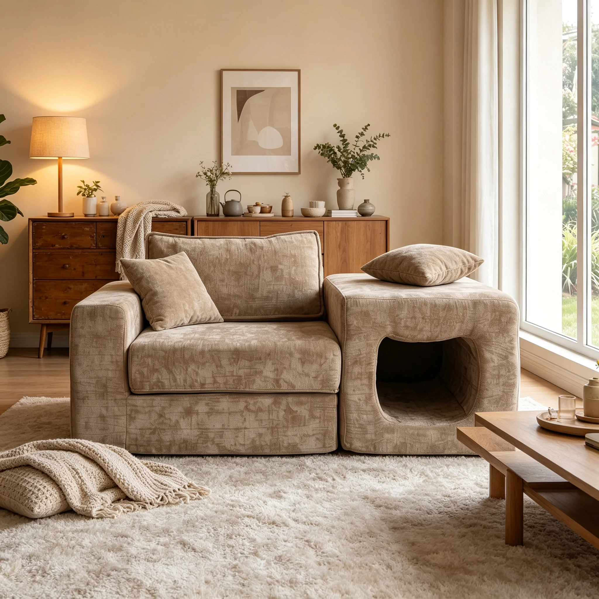 Freely Combinable Chenille Cloud Modular Sofa, Pet-Friendly Shared Sofa with Cat Hole, Durable Pet-Grade Fabric, Perfect for You and Your Pets to Relax Together