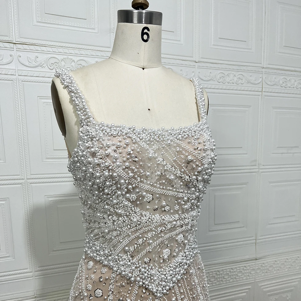 Luxe Naakt Zeemeermin Dubai Arabische Peals Avondjurk 2025 voor Vrouwen Elegante Kralen Lange Formele Prom Bruiloft Jurk Aangepast