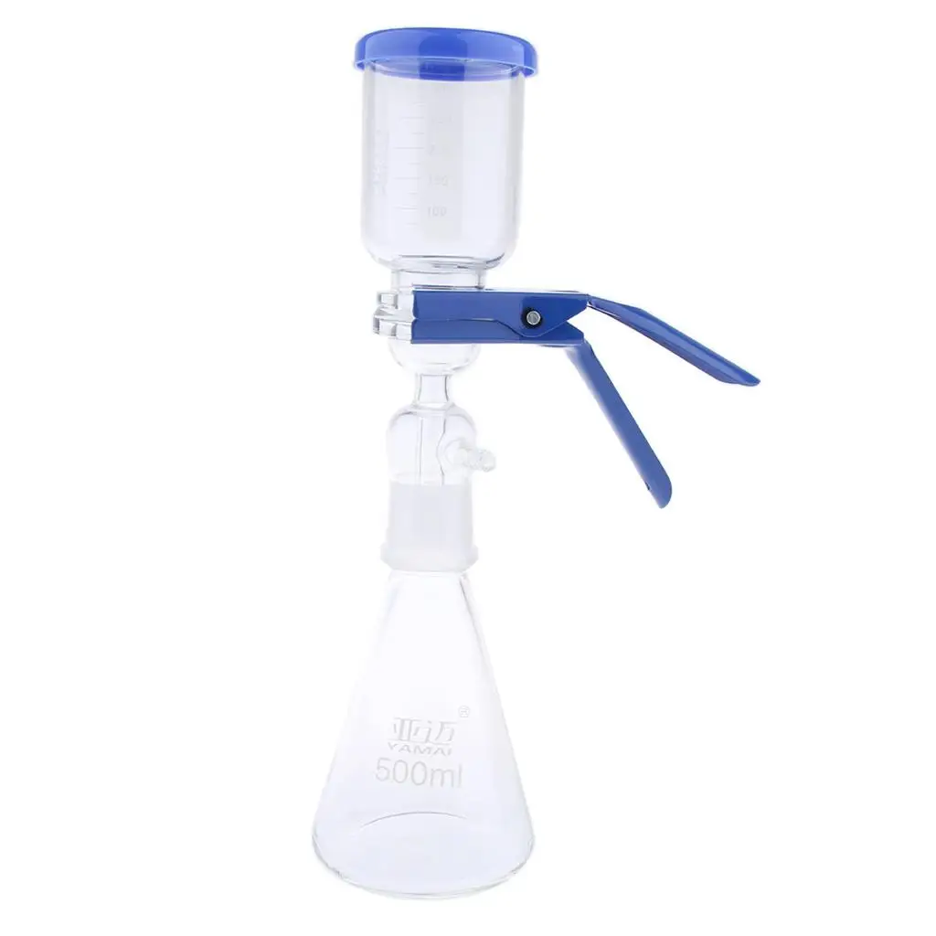 Laboratory Glass Filter Flask 500ml Filtration Apparatus with Aluminum Clamp Suitable for Membrane Filters for Microbiology