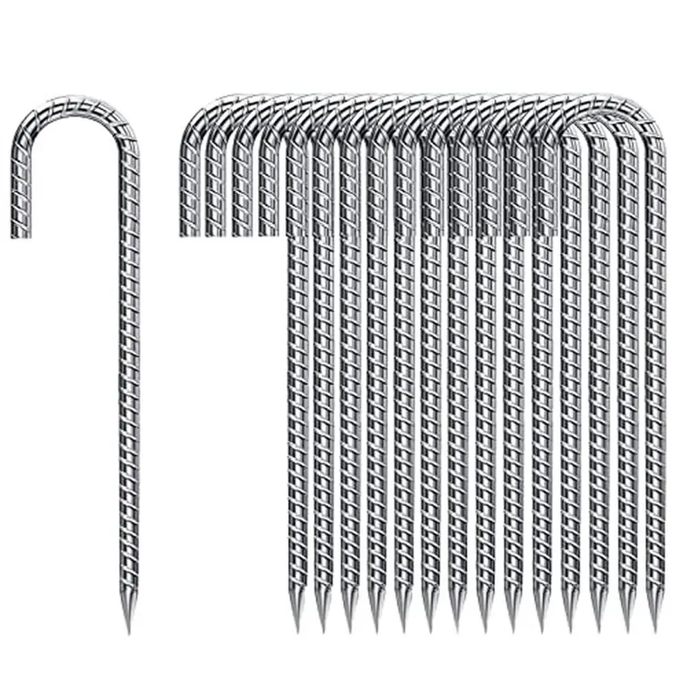 

12-Inch Rebar Stakes 50 Pack Heavy Duty Galvanized J-Shaped Landscape Fabric Staples Garden Weed Barrier Anchors Tent Tarp