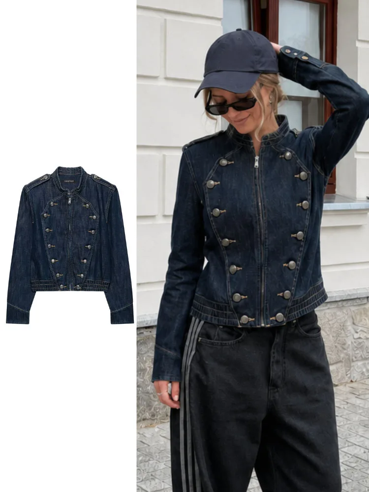 HH Chill Casual Dark Denim Coat Women Spring Autumn Comfy Long Sleeve Loose Fit Vacation Wear Breezy Stylish Light Fashion