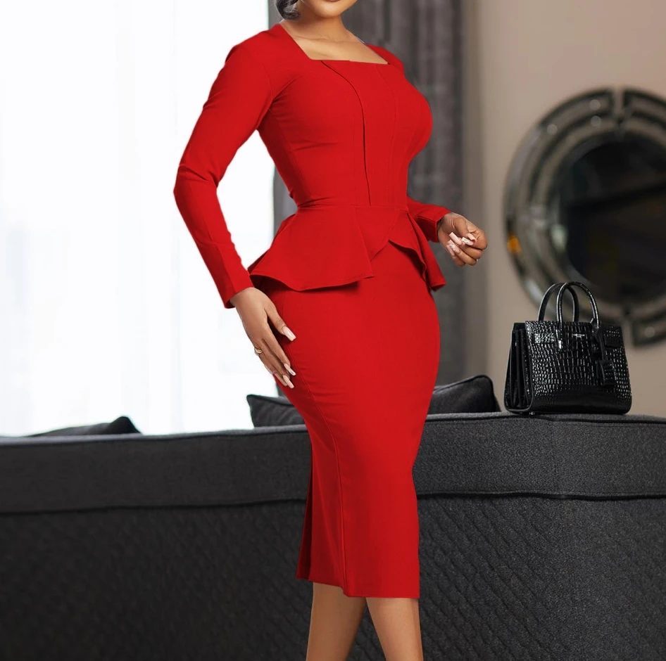 

2024 Summer Casua New Long Sleeved Ol Elegant Ruffled Dress Female Clothing Outfits