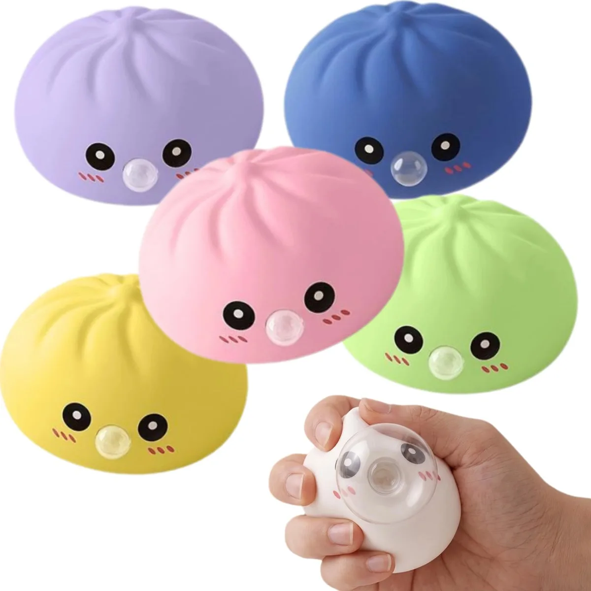 Squishy Steamed Bun Dumpling Toy Slow Rising Blowing Bubbles Stress Ball Stretchy Decompression Fidget Toy Desk Travel Gift ﻿ ﻿