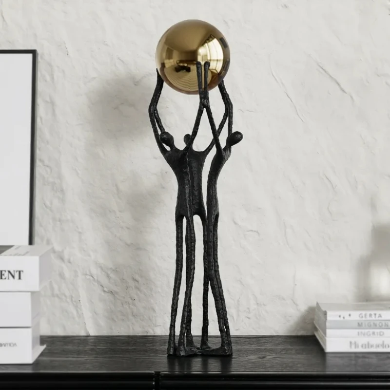Metal Handicrafts Simulated Human Figure Sculpture Golden Ball Ball-bearer Figurine Metal Figurine Home Decoration Accessories