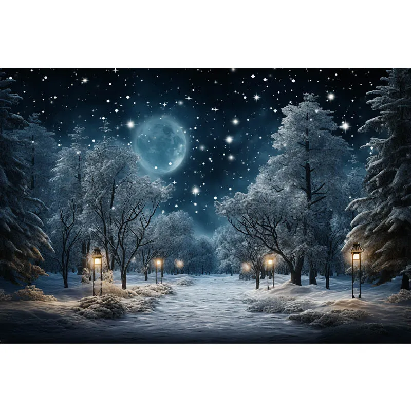 Mocsicka Winter Forest Backgrounds for Portraits Snowflakes Streetlights Nightscape Pine Trees Backdrops Studio Props Photozone