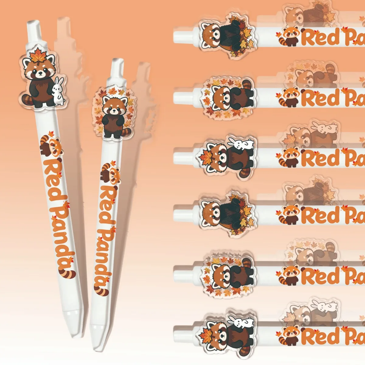 6/12PCS Maple Leaf Panda II White New round Pen Student Writing Pen Back-to-School Season
