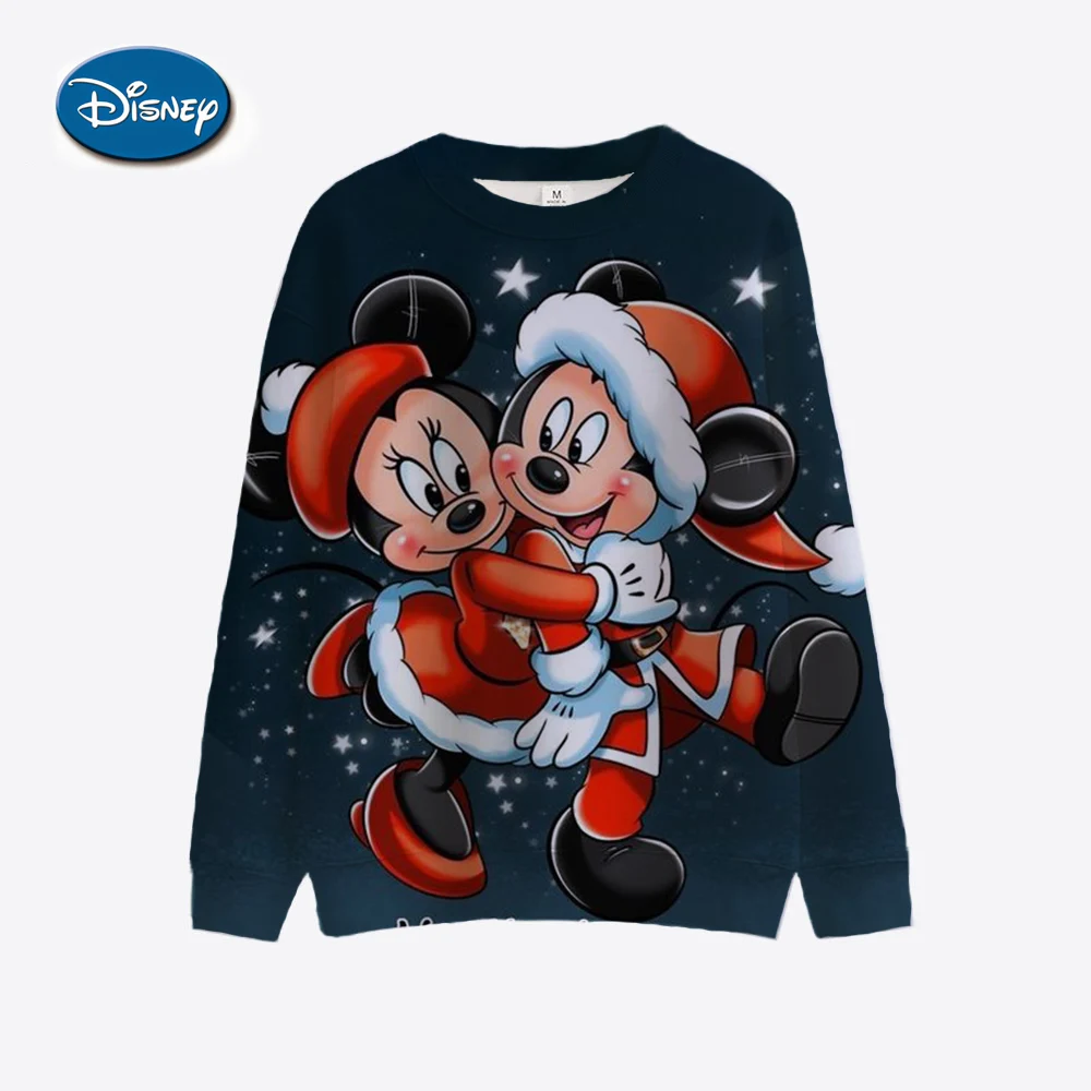 New Y2K Merry Christmas Disney Mickey and Minnie Fall Harajuku Crew Neck Casual Women\'s Long Sleeve Sweatshirt Ladies Top 2022