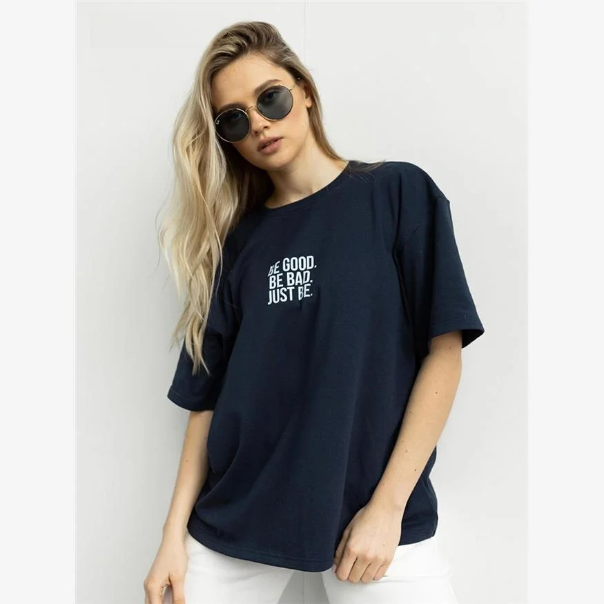 Hirsionsan Women's Loose Fit Printed T-irt Simple Letter Design Cleanfit Stand A-Line Sve Comfortable Breathable Ci...