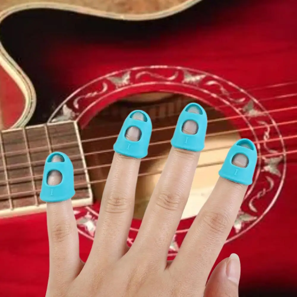 4pcs/set Non-Slip Guitar Fingertip Protectors Solid Color Rubber Thimble Silicone Finger Guards Guitar Accessories