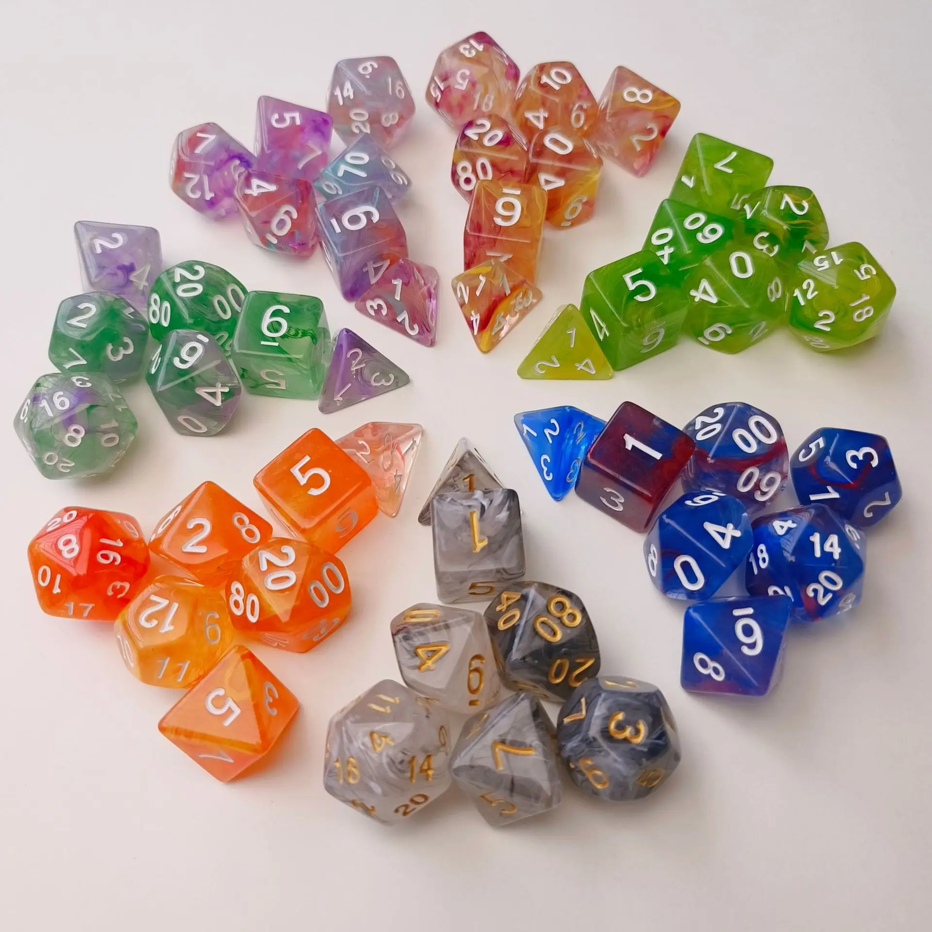 D & D مجلس لعبة النرد 7 قطعة/الوحدة خلط الألوان مجموعة نرد متعدد السطوح لحزب النادي DND RPG TRPG الترفيه الجدول لعبة الملحقات
