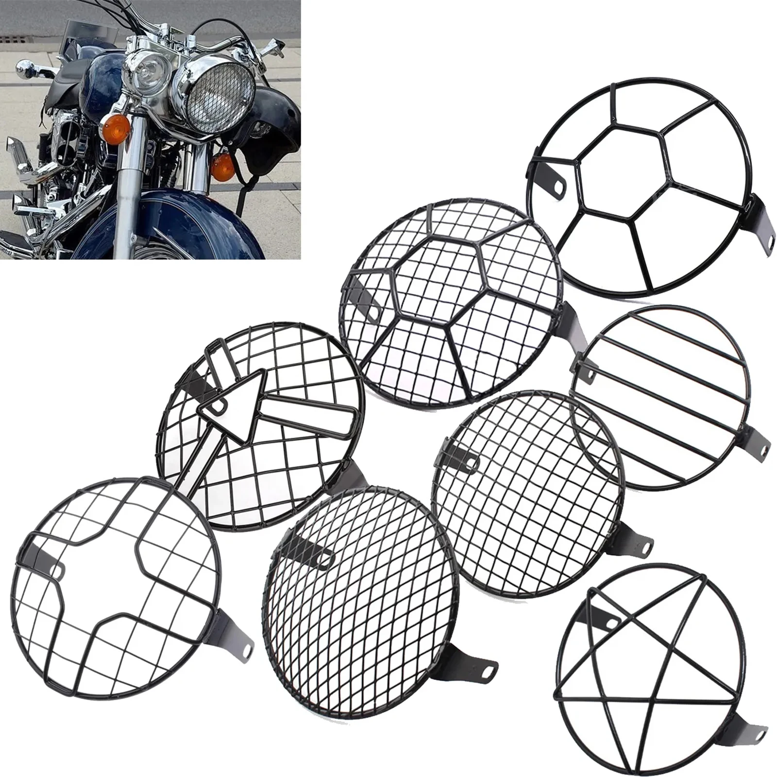 6.5 inch Motorcycle Headlight Mesh Protector Holder Metal Grill Cover Black Guard for Harley CG125 GN125 HeadLamp Lampshape