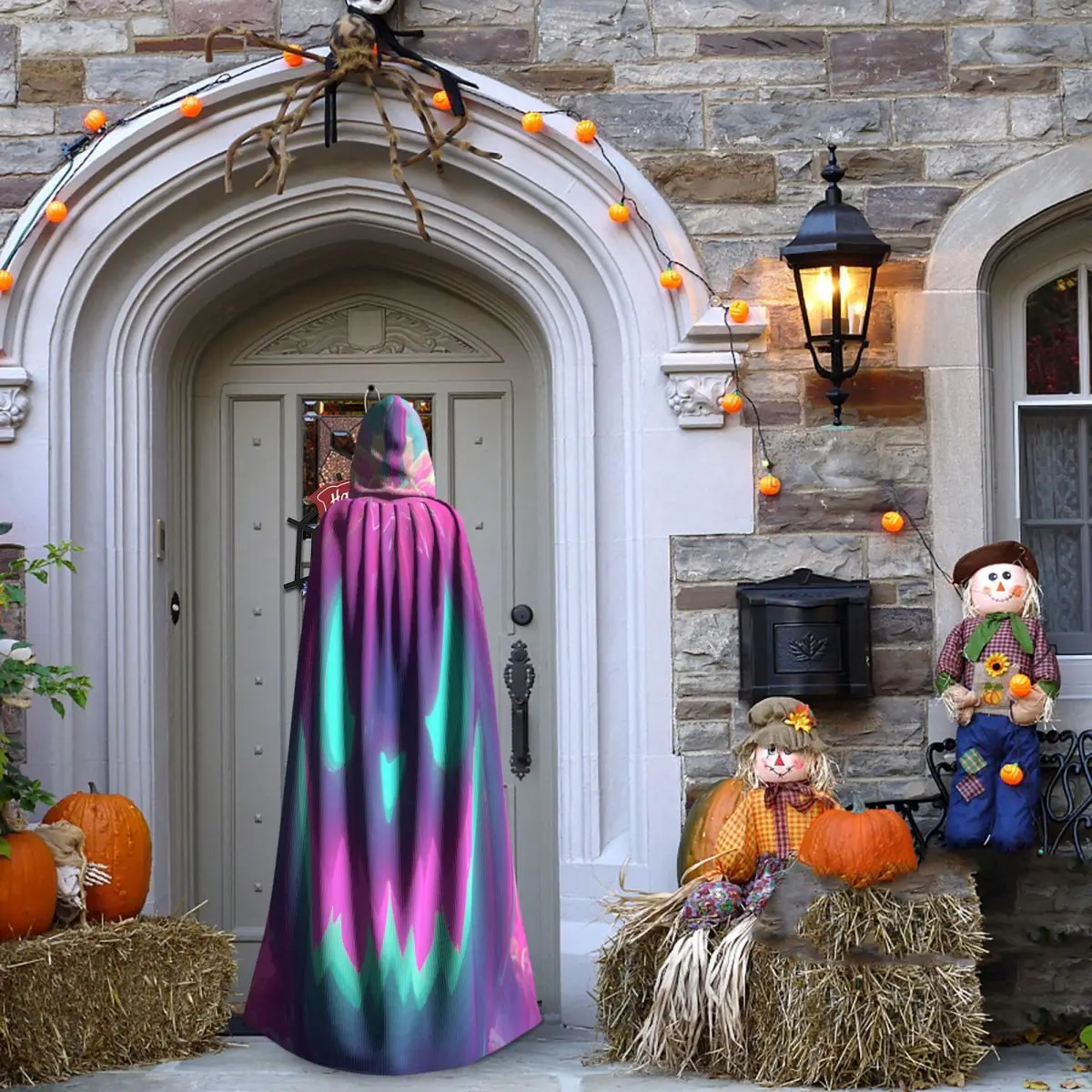 Halloween Pumpkin Cosplay Cloak Pink Bat Hooded Cape for Women Men view 6