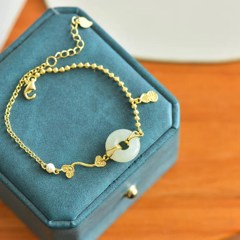 

Серебряное кольцо S925 с инкрустацией из нефрита Хэтиан и жемчугом, браслет «Руйи», новый стиль, модный, универсальный