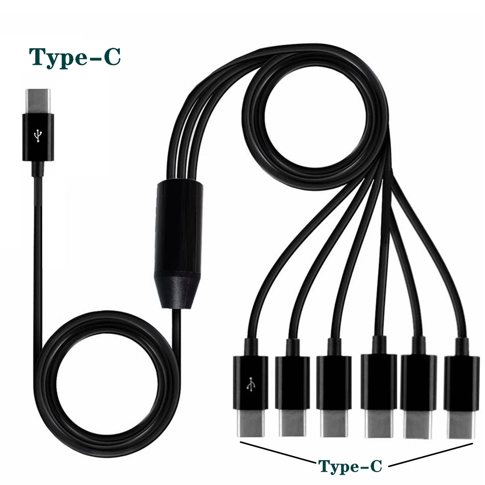 Type-C Male to 3 4 6 Port Type C  USB C Male Y Splitter Multiple Fast Charging Date Cable Cord 1.5M 0.5m For Smartphone Tablet