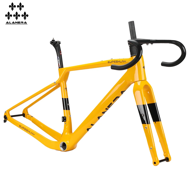 

Yellow 2025 New ALANERAl gravel carbon fiber bicycle frame, off-road melon bike, road frame with handlebar seat tube
