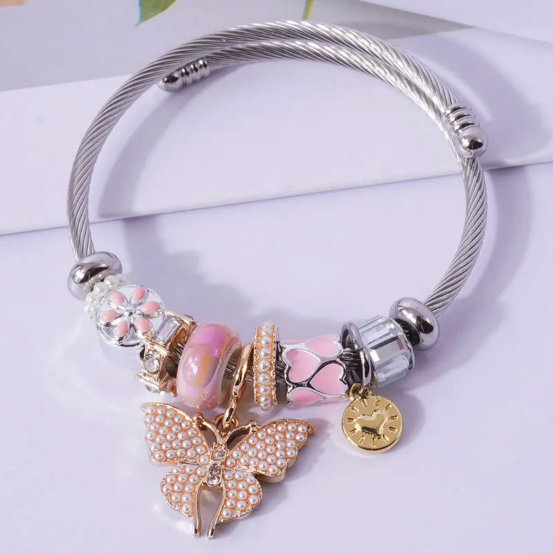 Bee Butterfly Bracelet For Women Cuffs Stainless Steel Bracelet Set Fashion Jewelry Accessories
