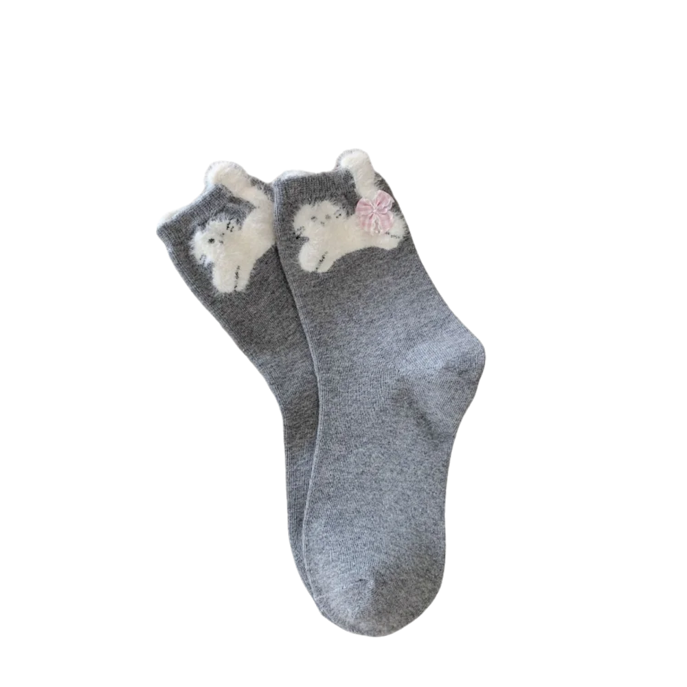 

Fashion Cute Cartoon Kitten Bow Socks Sweat Absorption Breathable Mid Tube Socks Casual Socking for Women