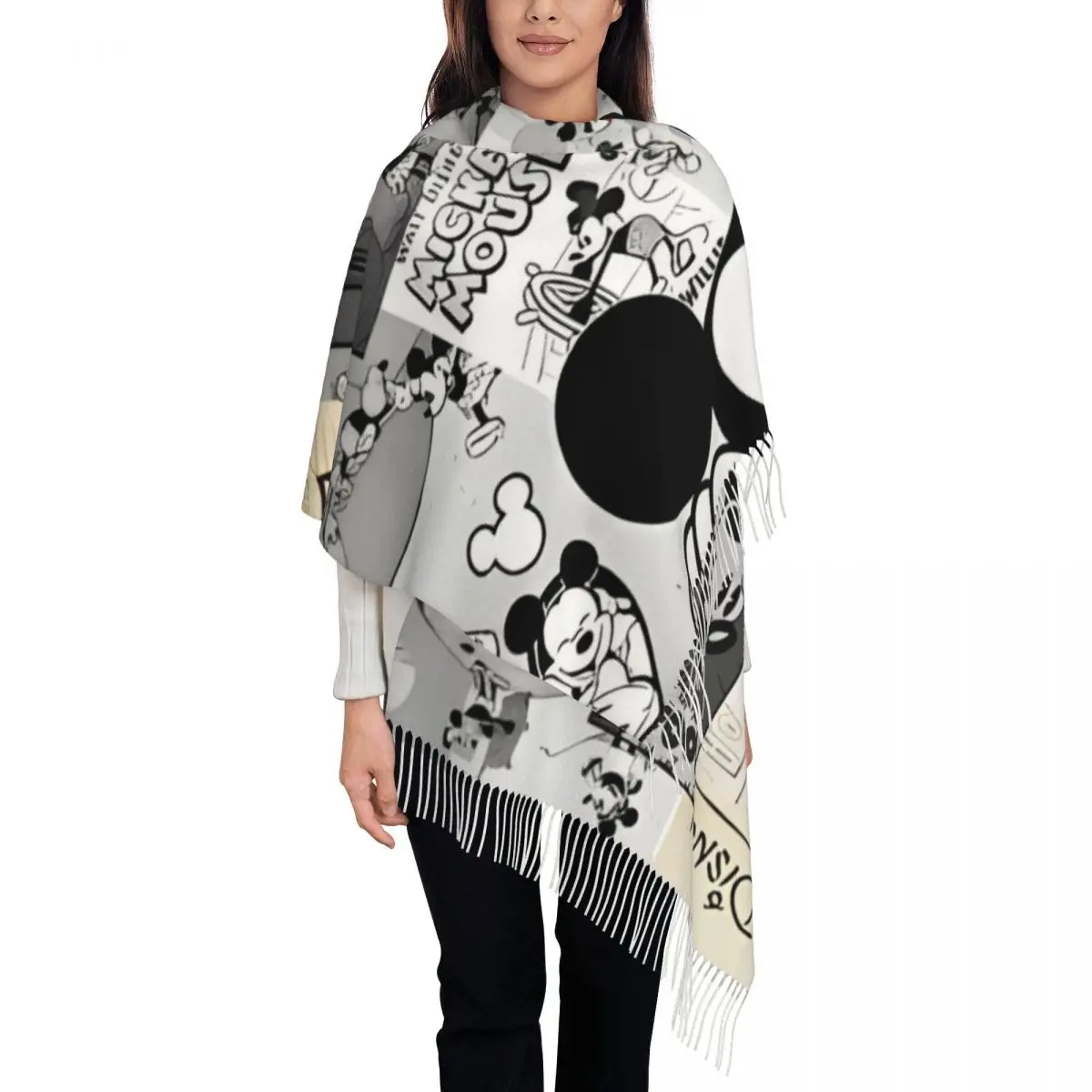 Cartoon Minnie Mickey Mouse Shawls Wraps for Women Warm Long Soft Scarf Pashminas Shawl Scarves