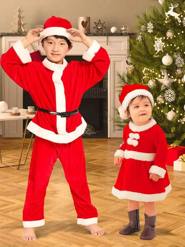 Child Christmas Costume Santa Cosplay Claus Costumes for Boys Santa Skirt Girls Fancy Party Suit Babies Xmas New Year Clothing