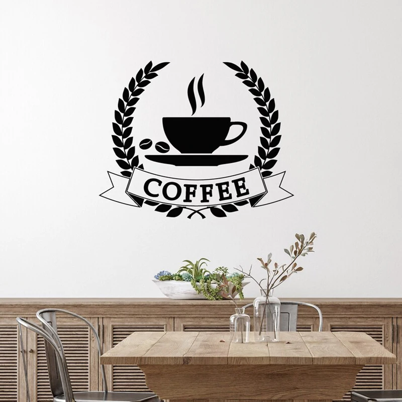 Cafe Vinyl Wall Decal Coffee Beans Tea Cup Shop Restaurant Wall Stickers for Cafe Wall Decor Mural Removabel Wallpaper S150